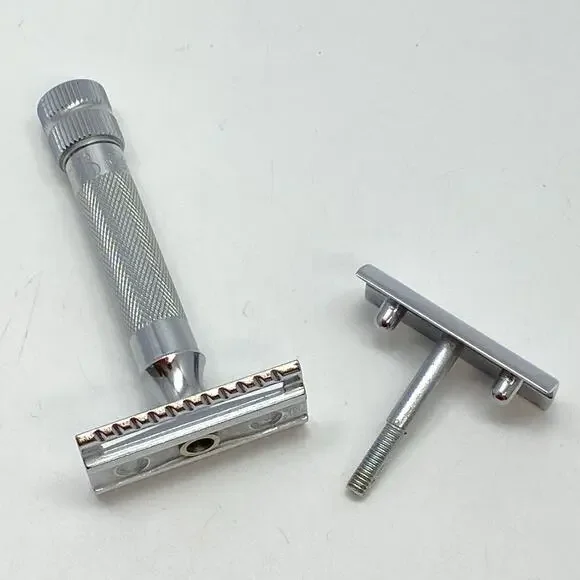Vintage MERKUR Germany Chrome Double Edge Twist Handle Razor + Gillette Blades